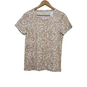 NWT - Ladies Crew Neck, Short Sleeve, Tan and White Shirt by Ann Taylor